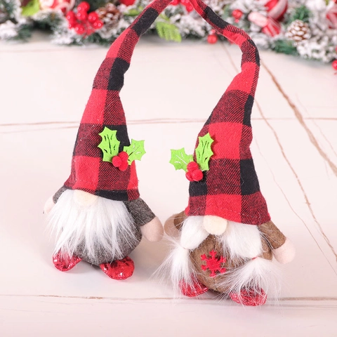 Ornamenti Gnomi Di Natale Cappello A Quadretti Barba Bianca Piedi Di Paillettes Bambola Tomte Di Stoffa Decorazione Finestra Casa