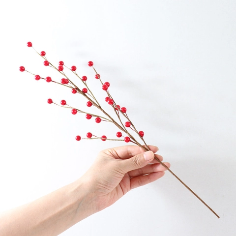 Artificial Red Berry Stems Faux Holly Branches Foam Plastic Berries Christmas Festive Home Floral Arrangement Decor