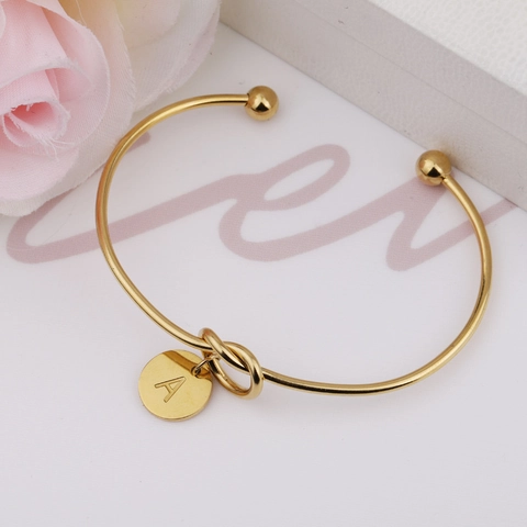 Brazalete Nudo Inicial Acero Inoxidable Colgante Corazón Chapado En Oro 18K Brazalete Abierto Joyería Mujer