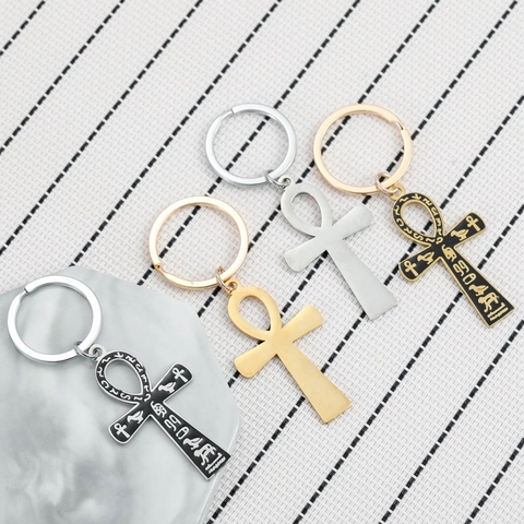 Portachiavi a Croce Ankh Antico Egitto in Acciaio Inossidabile Anello per Chiavi Religioso per Auto Zaino Gioiello Unisex