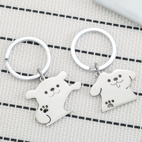 Stainless Steel Cartoon Dog Keychains For Couples Cute Puppy Matching Key Rings Valentine Day Gift Korean Ins Style