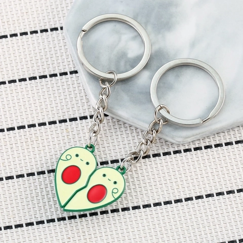 Cartoon Avocado Heart Shape Magnetic Keychain Zinc Alloy Enamel Bag Hanging Ornament Valentine's Day Bestie Gift