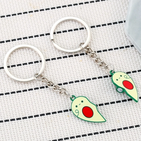 Cartoon Avocado Heart Shape Magnetic Keychain Zinc Alloy Enamel Bag Hanging Ornament Valentine's Day Bestie Gift