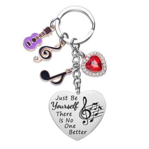 Portachiavi Musica Ispiratore Acciaio Inossidabile Chitarra Viola Cuore Nota Musicale Just Be Yourself Regalo