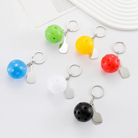 Stainless Steel Pickleball Keychain With Mini Paddle Pendant Sporty Gift For Sports Fans Key Ring Multi Color Accessories