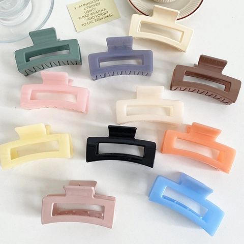 Hair Claw Clips Acrylic Resin Matte Minimalist Geometric Large Hollow Nonslip Rectangular Elegant Korean Style For Women