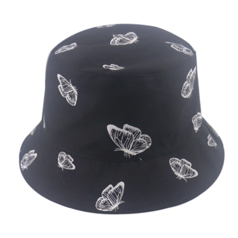 Wendehut Mit Schmetterlingsdruck Atmungsaktiver Baumwoll Sonnenhut Sommer Outdoor Fischerhut Damen