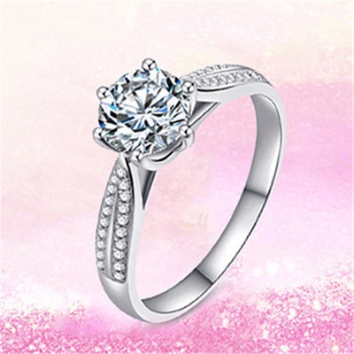 Solitaire Ring Moissanite Zirconia Copper Wedding Engagement Adjustable Jewelry For Women Men Elegant Classic