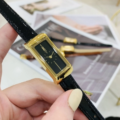 Women's Rectangle Quartz Watch Retro Gold Case Genuine Leather Strap Japanese Movement Elegant Vintage Wristwatch
