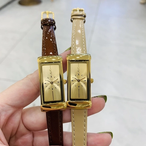 Women's Rectangle Quartz Watch Retro Gold Case Genuine Leather Strap Japanese Movement Elegant Vintage Wristwatch