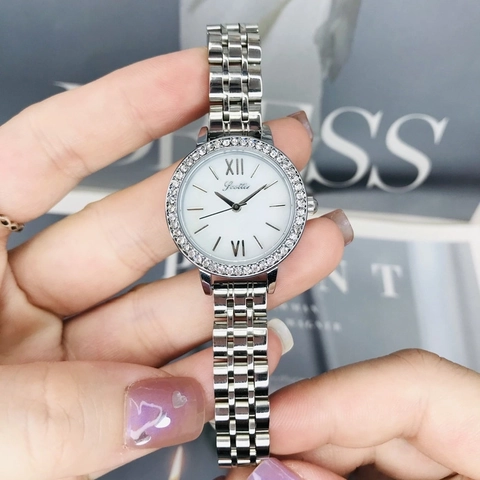 Elegant Women Quartz Wristwatch Silver Stainless Steel Strap Rhinestone Bezel Waterproof Fashion Luxury Lady Watch