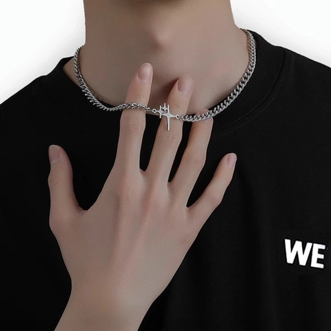 Ster Kruis Hanger Ketting Titanium Staal Cubaanse Schakelketting Hip Hop Mode Sieraden Voor Heren Dames Zilverkleur