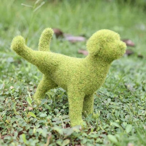 Statue de Jardin Chien Floqué Vert Ornement de Chiot Extérieur Européen Figurine d'Animal en Fausse Mousse Décoration de Cour