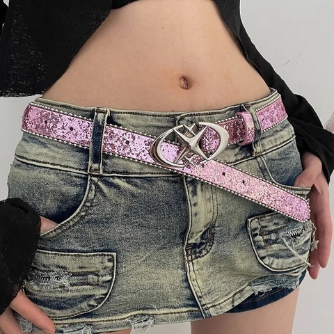 Ceinture En Cuir PU Pailletée Y2K Pour Femmes Avec Boucle Étoile Cœur En Alliage Accessoire De Taille Esthétique