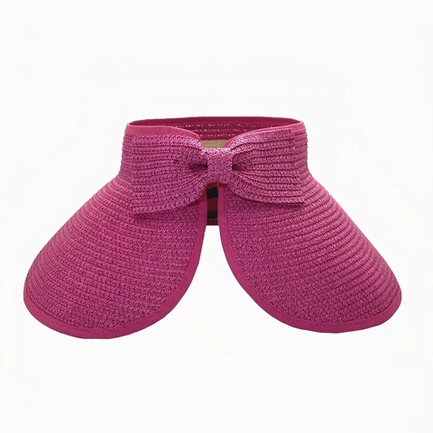 Women Foldable Paper Straw Sun Hat Wide Brim Bowknot Empty Top Sun Protection Breathable Summer Beach Hat Elegant Visor