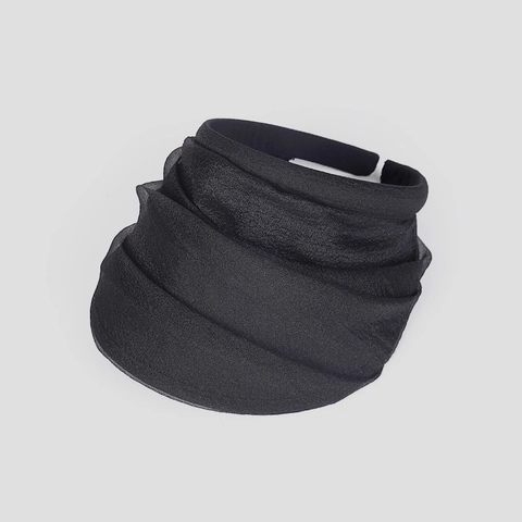 Women Organza Open Top Sun Hat Wide Brim UV Protection Ruched Elegant Summer Beach Visor Headband Style