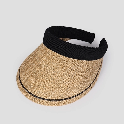 Women Wide Brim Paper Straw Visor Hat Open Top Foldable UV Protection Summer Beach Sun Hat Headband Style