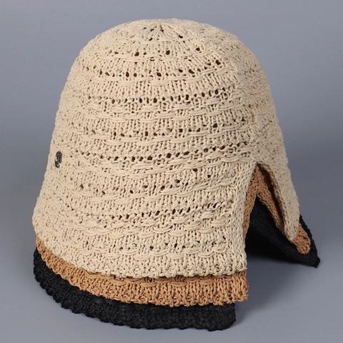 Dames Gebreide Vissershoed Katoen Polyester Hol Ademend Zonnehoed Met Split Achterzijde Opvouwbaar Breed Gerand Elegant