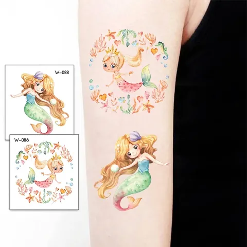 Tatouages Temporaires Sirène Dessin Animé Imperméable Motif Océan Art Corporel Pour Enfants Fête Cadeau