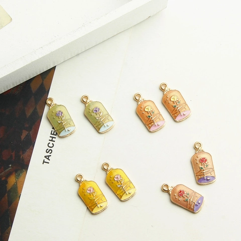 Vintage Rose Flower Σμάλτο Charms Alloy Perfume Bottle Μενταγιόν Για DIY Αξεσουάρ Κατασκευής Κοσμημάτων