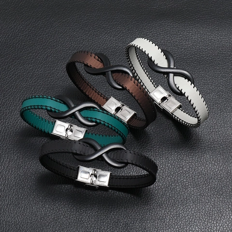Infinity Symbol Braided Leather Bracelet With Stainless Steel Clasp Retro Hip Hop Fashion Jewelry For Men