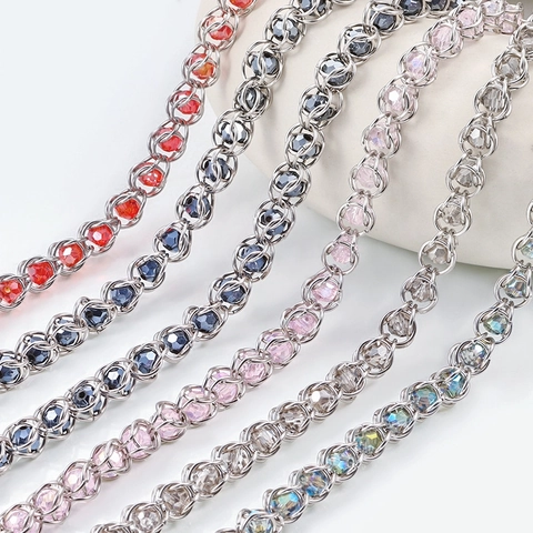 Stainless Steel Beaded Chain With Faceted Glass Beads For DIY Jewelry Making Handmade Punk Style Necklace Bracelet Link