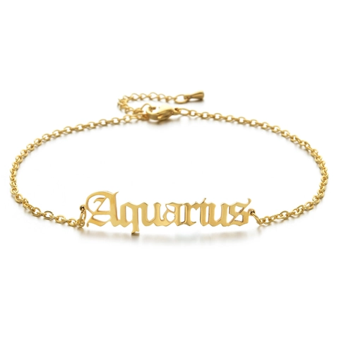 Cavigliera Segni Zodiacali Per Donna Acciaio Inossidabile Placcato Oro 18K Lettera Gotica Gioielli Minimalisti Vintage