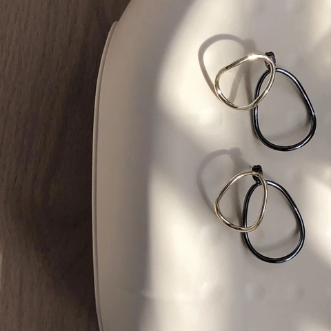 Irregular Double Hoop Earrings Geometric Contrast Color Studs With 925 Sterling Silver Earring Post Minimalist Retro