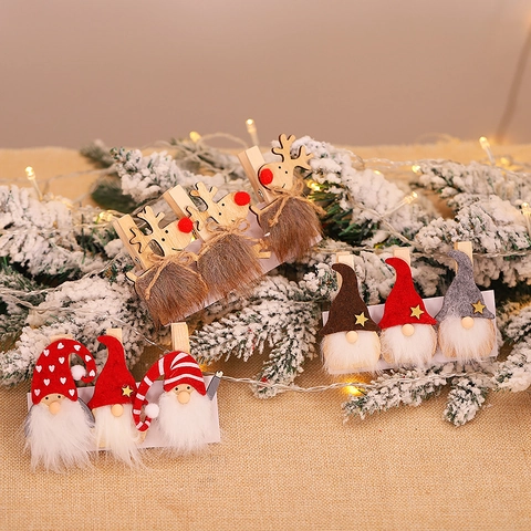 Weihnachten Holz Deko Klammern Gnome Rentier Stile Filz Kunstfell Feiertag Party Ornament Handwerk Fotohalter