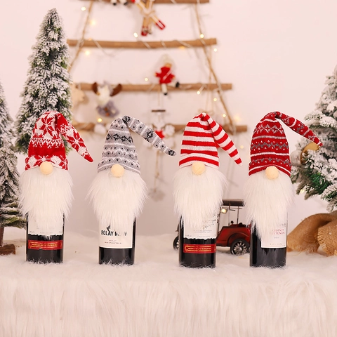 Fundas Para Botellas De Vino De Gnomo De Navidad Tela De Punto Tomte Sueco Viejo Sin Rostro Decoración De Mesa De Fiesta