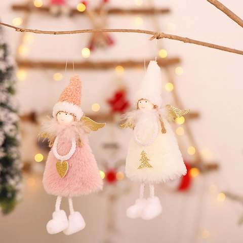 Ciondolo Bambola Angelo Di Natale In Peluche Maglia Decorazione Sospesa Con Ali Di Piume E Gambe Pendenti Per Albero
