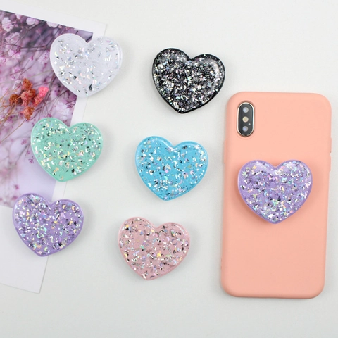 Glitzer Pailletten Herz Rund Handy Halterung Ausziehbar Klappbar Sockel Stern Mond Harz Universal Stand