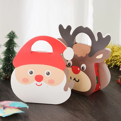 Weihnachtsgeschenktüten Aus Papier Handheld Weihnachtsmann Rentier Cartoon Form Für Süßigkeiten Apfel Partyzubehör