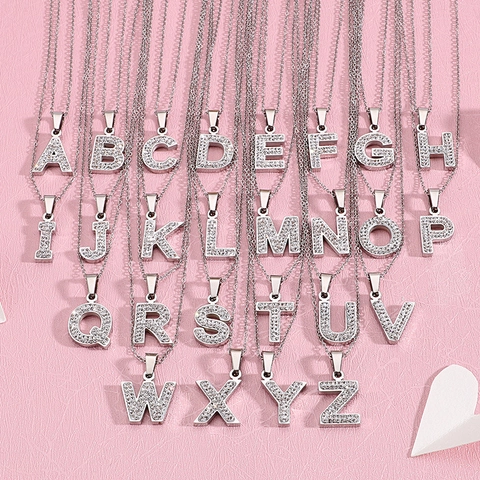 Collana Con Ciondolo Alfabeto In Acciaio Inossidabile Zirconia Cubica Completa Lettera A-Z Gioielli Di Moda Per Donne