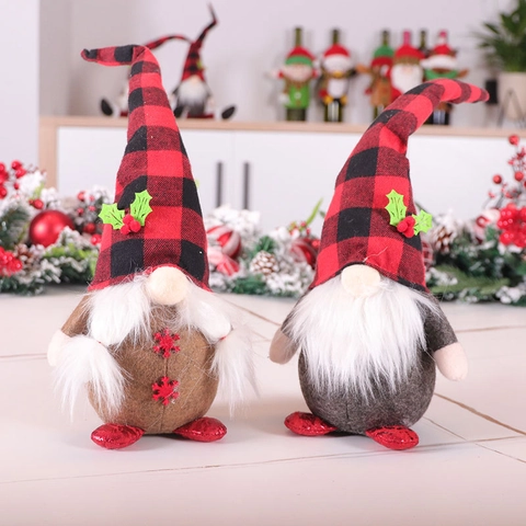 Ornamenti Gnomi Di Natale Cappello A Quadretti Barba Bianca Piedi Di Paillettes Bambola Tomte Di Stoffa Decorazione Finestra Casa