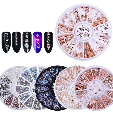 Nagelkunst Decoraties Mix Steentjes Metalen Klinknagels Charms Draaibox Manicure Accessoires