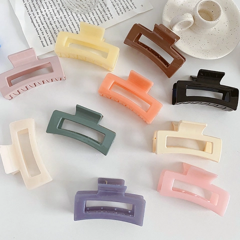 Hair Claw Clips Acrylic Resin Matte Minimalist Geometric Large Hollow Nonslip Rectangular Elegant Korean Style For Women