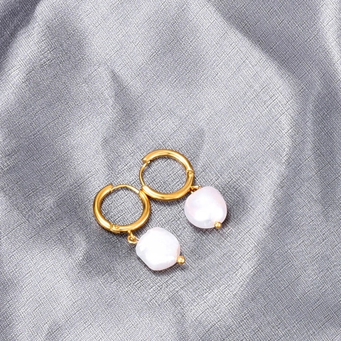 Baroque Freshwater Pearl Drop Hoop Earrings 316L Titanium Steel 18K Gold Plated Vintage Minimalist Jewelry For Women