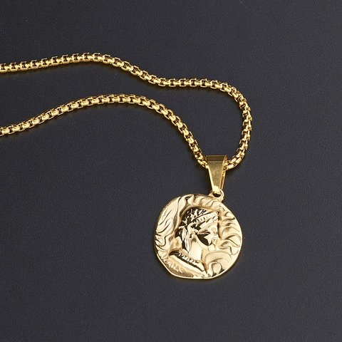 Vintage Romeins Portretreliëf Munt Hanger Ketting Roestvrij Staal Hip Hop Medaillon Sieraden Voor Mannen Vrouwen