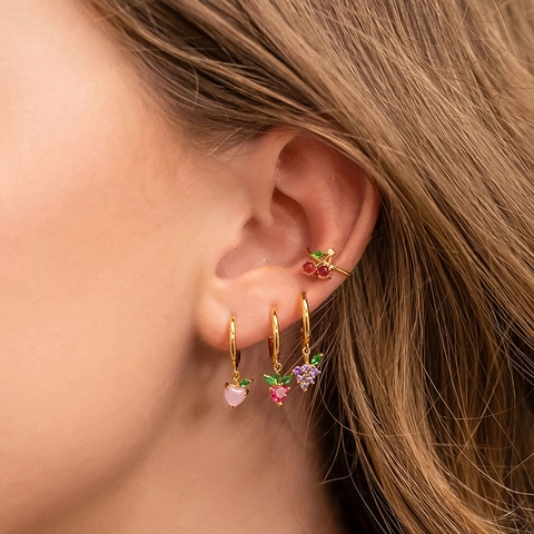 Fashion Tropical Fruit Shaped Ear Bone Clip Non Pierced Earrings Copper Rhinestone Gold Plated Cherry Peach Grapes Ear Cuff For Women