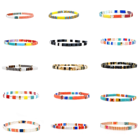 Bohemian Tila Bead Bracelet Handmade Miyuki Glass Colorful Geometric Stretch Jewelry Unisex
