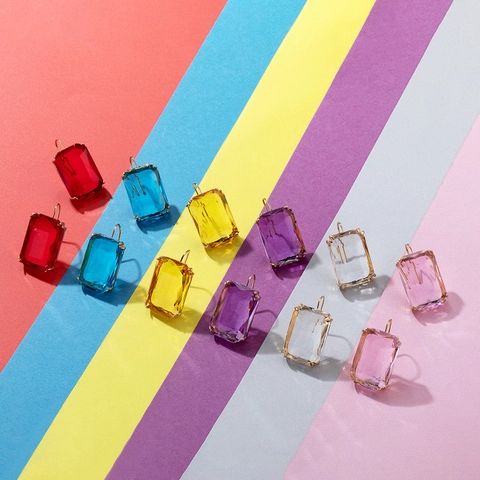 Pendientes De Gancho De Aleación De Circonita Facetada Rectangular Para Mujer Joyería Colorida Transparente Estilo Cristal