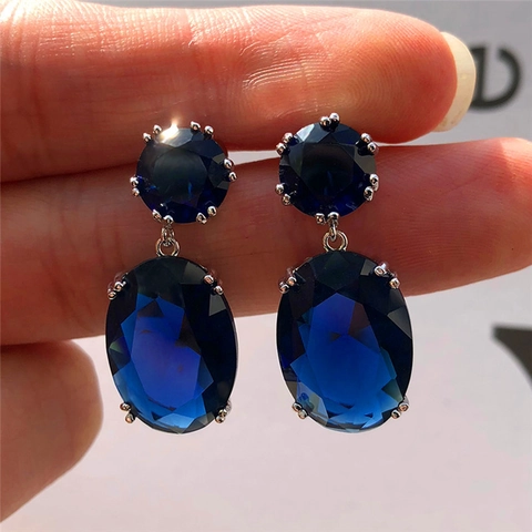 Eleganti Orecchini Pendenti Rame Zirconia Cubica Pietra Ovale Rotonda Gioielli Geometrici Donne Accessorio Moda