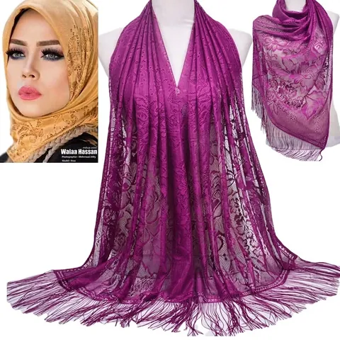Dames Kant Sjaal Omslagdoek Bloemen Hol Polyester Met Lange Kwasten Bruiloft Avond Zomer Zonbescherming Elegant