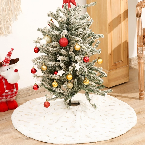 Gonna Per Albero Di Natale Pelliccia Sintetica Bianca Motivo Piuma Dorata Lusso Decorazione Casa Vacanze Tappeto Peluche
