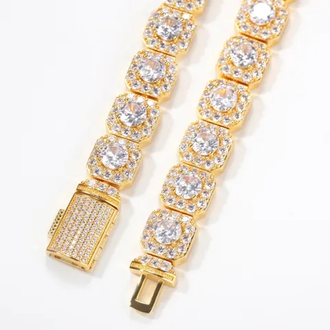 Hip Hop Necklace For Men Copper With AAA Zircon Square Link Iced Out Luxury Rappers Jewelry Bling Accessories