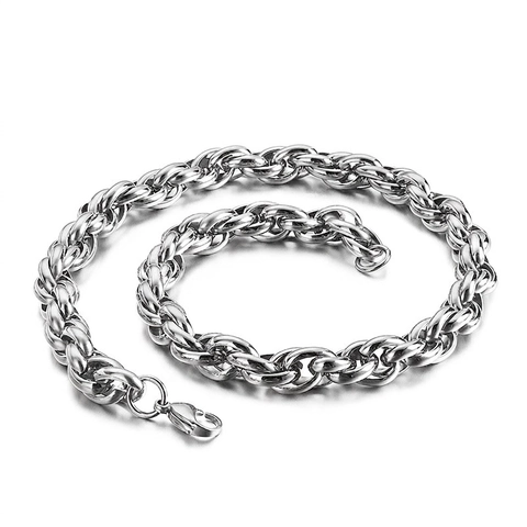 Collar De Cadena De Cuerda Hip Hop Para Hombre De Acero Inoxidable Eslabones Torcidos Joyería Punk