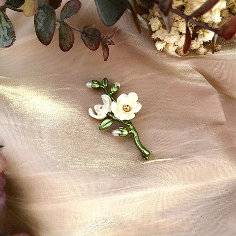 Spilla A Fiore Di Camelia Vintage Smalto Lega Con Perla de Agua Dulce D'acqua Dolce Elegante Spilla Floreale Per Donne