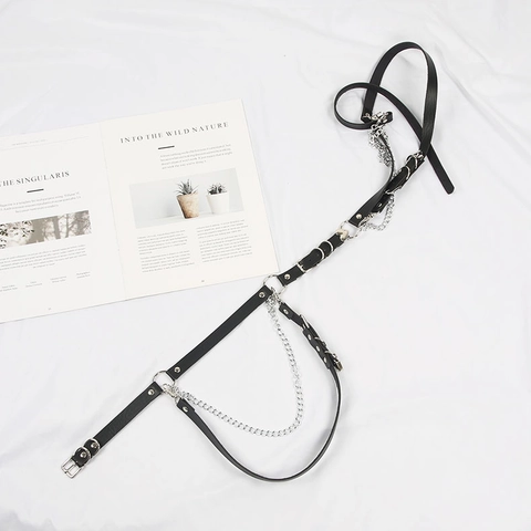 Punk Leather Body Harness Belt With Alloy Metal Chains Heart Star Pendants Adjustable Gothic Harajuku Accessory For Women