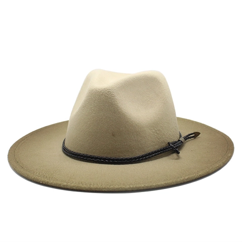 Vintage Fedora Hut Wollfilz Farbverlauf Breitkrempiger Jazzhut Mit Geflochtener Seildekoration Für Herren Damen